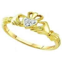Veličina - 14K žuto zlato okruglo Diamond Dainty Claddagh Ring. CTTW