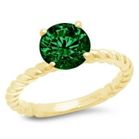 2.0ct okrugli rez zeleni simulirani smaragd 14k žuti zlatni godišnjički zaručnički prsten veličine 6,5