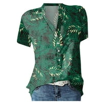 Bazyrey ženski kratki rukav na vrhu ženske V-izrezom cvjetne bluze modne labave košulje zelene l