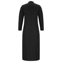 Gotičke haljine za žene modni casual v-vrat dugih džepova dugih rukava s dugim haljinama crne s