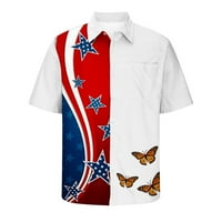 JMntiy Muškarci Dan nezavisnosti T-majice Ogrlica napadač Havajska kolica kratki rukav ima džepove Kardiganska