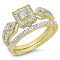DazzlingRock kolekcija 0. Carat 14K Princess & Okrugli dijamantni zaručni prsten za brisanje CT, žuto