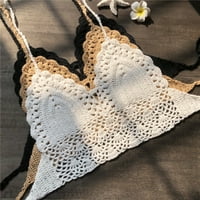 Jygee New Bikini Top Handmade Crochet Women Boho Beach Bralette Solid Halter Black M