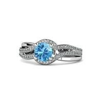 Blue Topaz i Diamond Halo Swirl Angažman prsten 1. CT TW u 14k bijelo zlato .Size 4.5