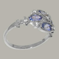Britanci napravio je 9k bijeli zlatni prirodni dijamant i tanzanit ženski Obećani prsten - Opcije veličine