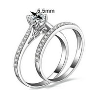 Temacd set prsten sjajan kubni cirkonijski pozlaćeni srebrni romantični par prst prsten za vjenčanje