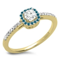 DazzlingRock kolekcija 0. Carat 14k Round Blue & White Diamond Halo Angažman prsten CT, žuto zlato,