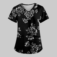 Cleance Ženske vrhove ležerne bluza V-izrez tiskane žene bluze kratki rukav labavi, crni, l