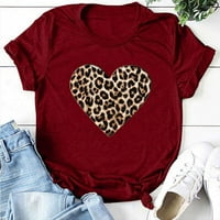 TKLPEHG majice kratkih rukava za žene Ljeto Slobodno slobodno vrijeme FIT Crewneck Leopard Srce Ispiši