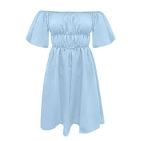 Yinguo ženski ljetni puff rukav od ramena mini haljina ruffled line Flowy Swing plaža haljina