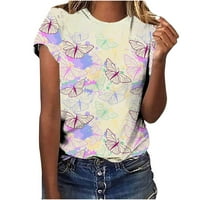 Ženska cvjetna leptirska ispis majica Crta majica kratki rukav ljetni vrhovi casual tunika grafička