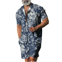 Penkiiy muns kratki setovi odjeće Muškarci Ležerni kasutni gumb Kardigan Ispis Short rukava Plaža Bluza