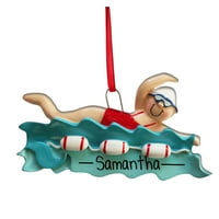 Personalizirani sretan plivač sa lanenim plutama - ženski božićni ukras - učenje plivanja - plivanje