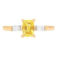 0. CT Sjajni smaragdni rez simulirani žuti dijamant 14k žuti zlatni Trobotan prsten SZ 3.5