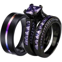 Podudarni prstenovi Par prsten crno pozlaćene princeze rez 1ct CZ Ženski setovi za vjenčanje