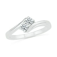 10kt bijelo zlato okruglo bijelo dijamantska klasična dva kamena prstena