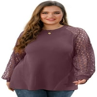 Plus veličine vrhova za žene čipke bluza bluza vafle pletene majice s dugim rukavima hrst crveno-2x