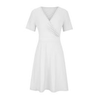 Žene Dužina čvrstog koljena A-line kratkih rukava Modna ljetna V-izrez Haljina bijela 3xl