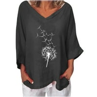 Ženski ljetni vrhovi Trendi tiskani pamuk i posteljina V-izrez Tri četvrtine rukave majice bluza labava