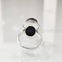 Prirodni crni turmalni prsten, sirovi crni turmalinski prsten, oktobar Datum, jednostavan opseg, srebro,