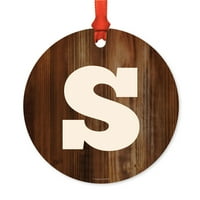 Metalni božićni ukras, monogram s, rustikalno drvo, uključuje vrpcu i poklon torbu