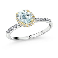 Gem Stone King 1. CT Sky Blue Aquamarine White Created Created Sapphire 10k bijeli zlatni prsten sa