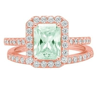 2. CT Sjajni smaragdni rez simulirani zeleni dijamant 14k Rose Gold Halo Solitaire sa akcentima Bridal