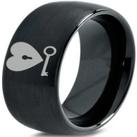 Tungsten Srce i ključni prsten za prsten za muškarce Žene Udobnost FIT Crna kupola Četkana polirano