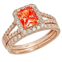 1. CT Sjajni smaragdni rez simulirani crveni dijamant 18k Rose Gold Halo Solitaire sa akcentima Bridal