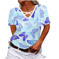 T-majice Zpanxa za žene labavi fit V-izrez kratki rukav s majicom bluza s majicom labav fit vrhovi tees