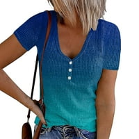 ZTTD Ženska gumba s kratkim rukavima V izrez rebraste košulje vrhunske ljetne gradijentne casual bluza