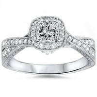 Pompeii 3 4CT princeze CUT Vintage Diamond Angažman prsten 14k bijelo zlato