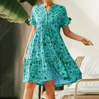 Ženska ljetna haljina labava okrugla vrat kratki rukav asimetrični slojevita plaža dugačka haljina A-line