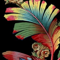 Tkanina za kašiku - Edwardian Parrot svijetli crni tropski ptičji botanički istorijski tiskani na minky