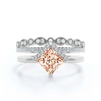 BOHO & HIPPIE 2. Karat Princess Cut Morgatite i dijamantni prsten za zabavu, klasični vjenčani prsten,