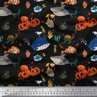 Soimoi poliester Crepe tkanina koralj, kitove i meduza okean dekor tkanina tiskano dvorište široko