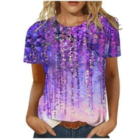 Ženski ležerni ljetni vrhovi cvjetni kratki rukav okrugli vrat TEE majica Ispisana labava bočna bluza