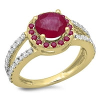 Kolekcija DazzlingRock 14k okrugli rubin i bijeli dijamantski dame Bridal Split Shank Halo Angažov prsten,