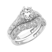 Čvrsta 14K bijelog zlata kubična cirkonija CZ svadbeni opseg i angažman mladenkini prsten dva seta veličine