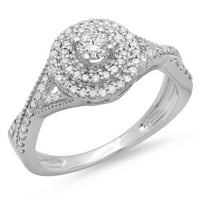 0. Carat 18K bijelo zlato okruglo rezanje Dijamantskih dama Crossover Swirl Bridal Halo Angažov prsten