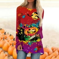 HHEI_K Staklene košulje za dugih rukava za žensku modnu ležernu majicu Gradijent Halloween Print s dugih
