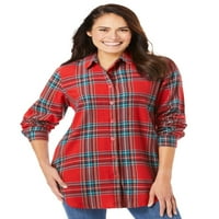 Žena unutar ženske plus veličine klasične majice košulje Flannel