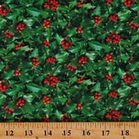 Cotton Winter Holly napušta Hollies S festivan božićni krajolik medley zeleni pamučni tkanini otisak