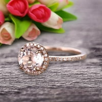 Okrugli rez 1. Carat morgatit i dijamantni moissitni zaručni prsten za vjenčani prsten na 10K ružin