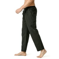Muške hlače za čišćenje pamučno-posteljina labave ležerne lagane elastične struke Početna Hlače Black