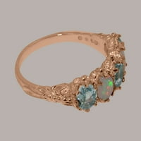 Britanci napravio je 14k ružični zlatni prirodni akvamarinski i opal ženski vječni prsten - veličine