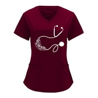 Ljubavno srce Print V-izrez Ženske majice Labavi kafe Casual Valentinovo Dressy S_TOPS Nursing Majice