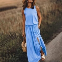 Haljine za žene žensko a-line bez rukava izrez MAXI Split modne a-line haljine svijetlo plava l