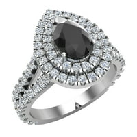 18k bijeli zlatni prstenovi za žene za žene kruške Crk Crni dijamant dvostruki halo prstenovi 2. karat