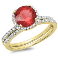 DazzlingRock kolekcija 10k okrugli rez Ruby & White Diamond Dame Bridal Halo Angažman prsten, žuto zlato,